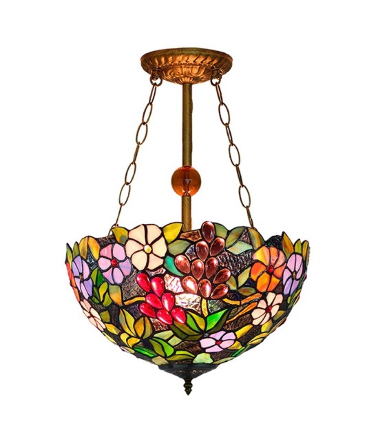 Tiffany Vintage Colored Glass Living Room Dining Room Pendant European Grape Flower Bar Light 40CM