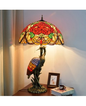 Vintage Europa Tiffany Colored Glass Guest Restaurant Hotel Rose Decoration Large Desk Lamp Crane Art Lamp