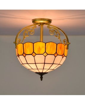 30CM Euro Tiffany Yellow Colored Glass Restaurant Bedroom Corridor Bathroom Glass Half Ceiling Light