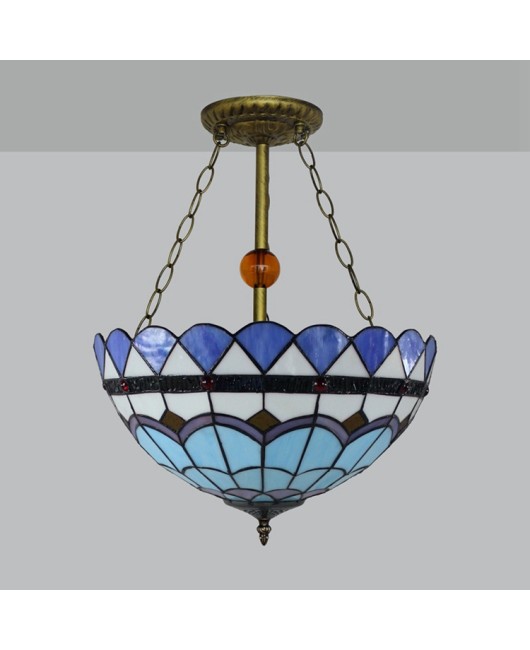 Modern Blue Mediterranean Europa Tiffany Art Colored Glass Living Room Dining Room Bedroom Art Pendant 40