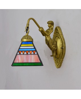 Vintage Euro Tiffany Colored Glass Living Room Dining Room Bedroom Bar Clubhouse Corridor Square Pyramid Wall Light