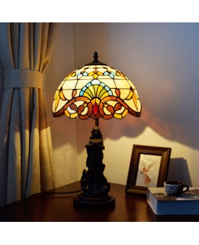 Vintage Baroque style dining room, bedroom, bedside table lamp, bar decoration, Tiffany colored glass