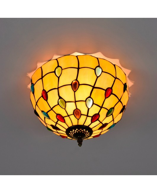 30CM Europa Tiffany Colored Bead Glass Lamp Restaurant Foyer Corridor Bathroom Glass Ceiling Light