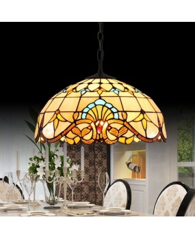 Europa Tiffany Glass Light Retro Colored Glass Baroque Restaurant Art Pendant 16 inch 40CM Glass Light