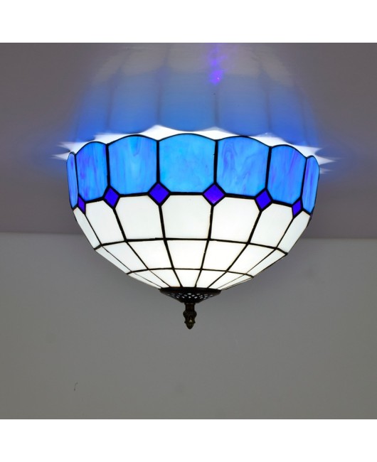 30CM Europa Tiffany Mediterranean Blue Colored Glass Restaurant Bedroom Corridor Glass Ceiling Light