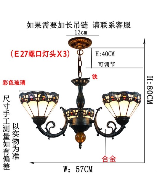 Europa Tiffany Vintage Colored Glass Living Room Dining Room Bedroom Bar Three Head Glass Art Pendant Light