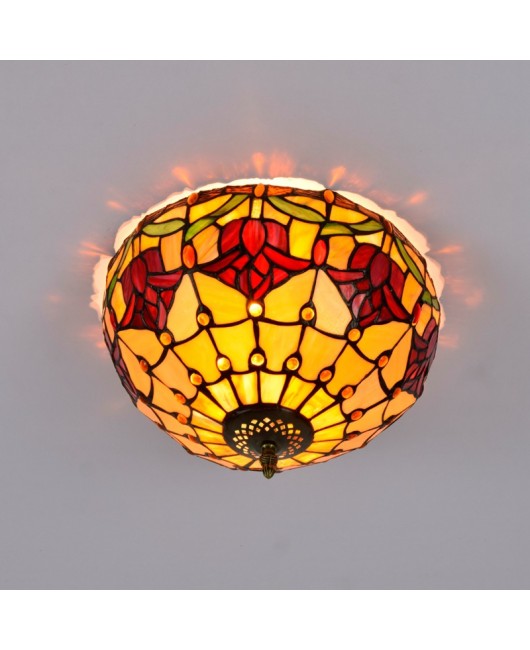 30CM Europa Tiffany Red Tulip Colored Glass Dining Room Bedroom Corridor Glass Ceiling Light