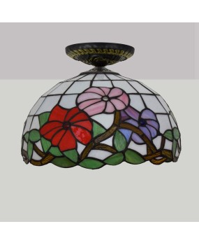 Ouxiu Tiffany 30CM Rural Morning Glory Colored Glass Restaurant Bedroom Corridor Bathroom Ceiling Light Fixture