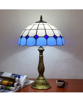 Modern Mediterranean Blue Dining Room Bedroom Bedside Table Lamp Bar Simple European Tiffany Colored Glass