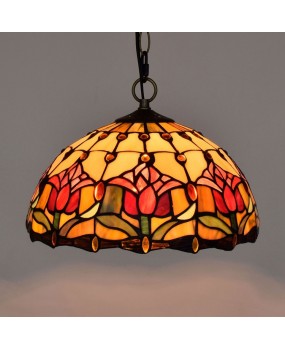 12 inch red tulip bar and restaurant colored glass pendant lamp, Tiffany light luxury lamp, countryside glass lamp