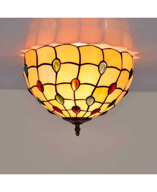 30CM Europa Tiffany Colored Bead Glass Lamp Restaurant Foyer Corridor Bathroom Glass Ceiling Light