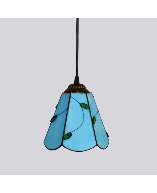 15CM Blue Leaves Mediterranean Euro Tiffany Colored Glass Living Room Dining Room Bar Counter Small Pendant Light