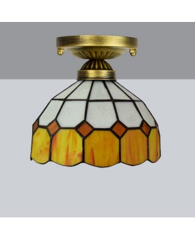 20CM Europa Tiffany Light Luxury Colored Glass Corridor Balcony Small Ceiling Light Mediterranean Yellow and White Grid