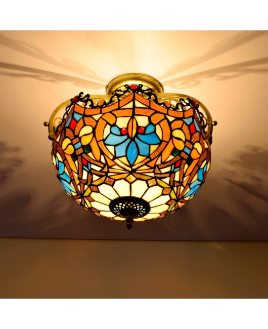 30CM Europa Tiffany Love Baroque Colored Glass Restaurant Bedroom Corridor Glass Ceiling Light