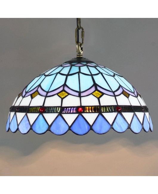 Europa Tiffany Creative Colored Glass Mediterranean Restaurant Pendant Bedroom Balcony Corridor Light 30CM