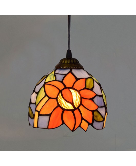 15CM Euro Tiffany Colored Glass Vintage Restaurant Bar Pendant Blue Background Sunflower Countryside Corridor Lighting