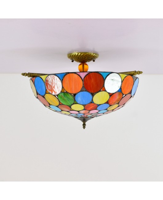 55CM European Tiffany Colorful Glass Living Room Dining Room Bar Bedroom Glass Semi Ceiling Light Fixture