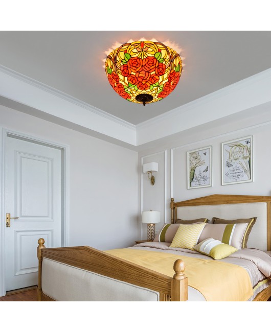 50cm Eu Cong Tiffany Rose Colored Glass Small Living Room Dining Room Bar Bedroom Art Ceiling Light