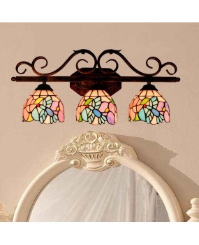 Europa Tiffany Vintage Countryside Colored Glass Bathroom Mirror Front Light American Corridor Bar Restaurant Three Head Wall Light