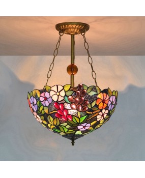 Tiffany Vintage Colored Glass Living Room Dining Room Pendant European Grape Flower Bar Light 40CM