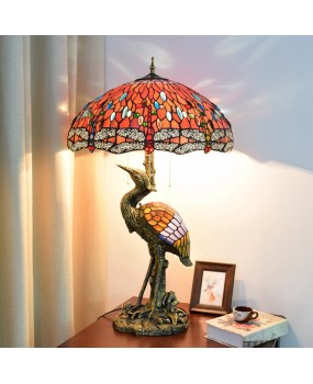 Europa Tiffany Vintage Crane Glass Desk Lamp Colored Glass Guest Restaurant Hotel Bar Dragonfly Mother Desk Lamp