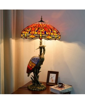 Europa Tiffany Vintage Crane Art Desk Lamp Colored Glass Guest Restaurant Hotel Decoration Large Red Dragonfly Lamp