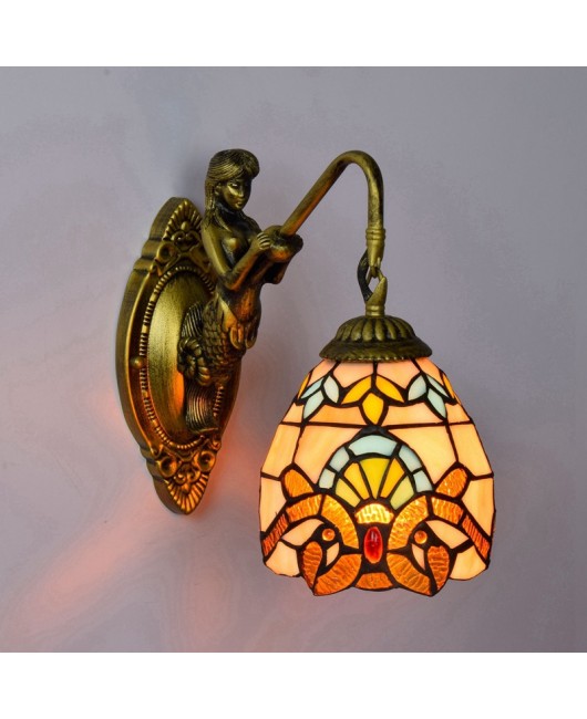 Vintage Euro Tiffany Colored Glass Living Room Dining Room Bedroom Bar Clubhouse Corridor Baroque Balcony Wall Light