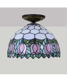 30CM Europa Tiffany Pink Tulip Colored Glass Restaurant Bedroom Corridor Bathroom Ceiling Light