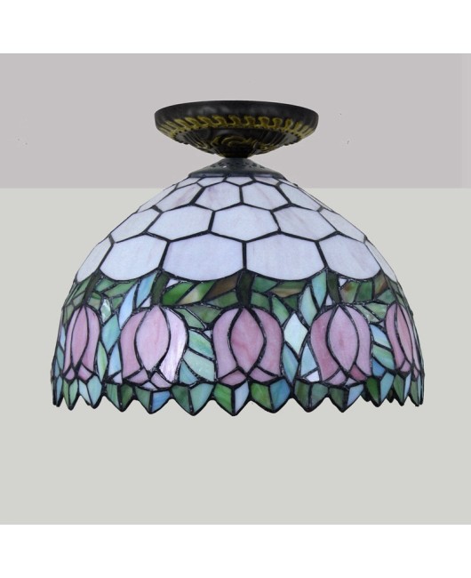 30CM Europa Tiffany Pink Tulip Colored Glass Restaurant Bedroom Corridor Bathroom Ceiling Light