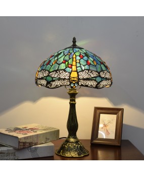 Amazon distributes Mediterranean creative blue dragonfly American retro European Tiffany colored glass desk lamp