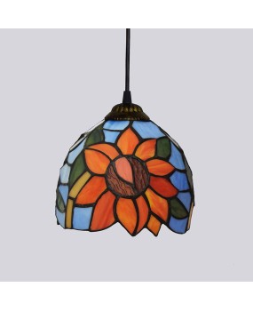 15CM Euro Tiffany Colored Glass Vintage Restaurant Bar Pendant Blue Background Sunflower Countryside Corridor Lighting