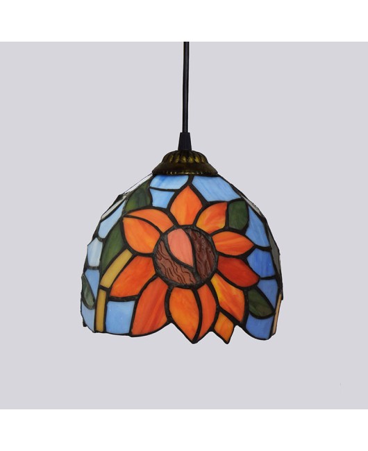 15CM Euro Tiffany Colored Glass Vintage Restaurant Bar Pendant Blue Background Sunflower Countryside Corridor Lighting