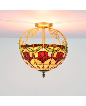 30CM Europa Tiffany Red Tulip Colored Glass Restaurant Bedroom Corridor Bathroom Glass Ceiling Light