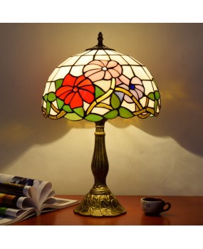 Europa Tiffany Rural Creative Colored Glass Morning Glory Bedroom Bedhead Desk Lamp Red Joyful Lamp