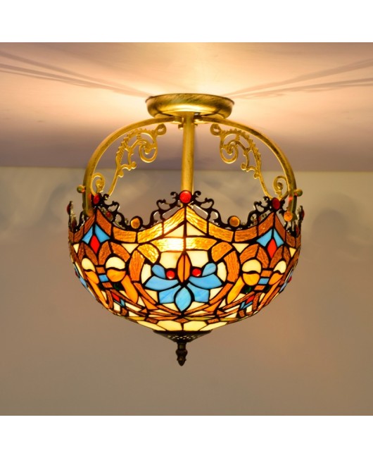 30CM Europa Tiffany Love Baroque Colored Glass Restaurant Bedroom Corridor Glass Ceiling Light