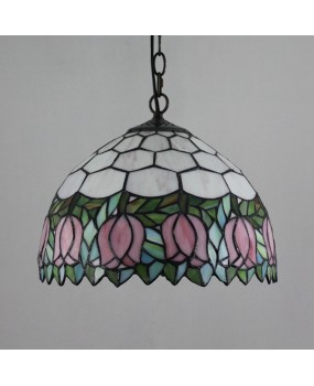 Europa Tiffany Glass Lamp Countryside Colored Glass Art Bar Restaurant Pink Tulip Pendant 12 inches