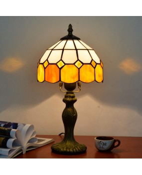 Ou Xiu Tiffany Colored Glass Warm Grid Bedroom Creative Bedhead Desk Lamp Study Children's Room 20CM