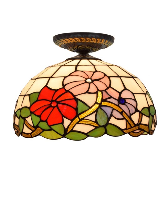 Ouxiu Tiffany 30CM Rural Morning Glory Colored Glass Restaurant Bedroom Corridor Bathroom Ceiling Light Fixture