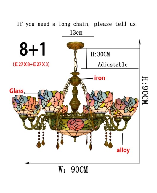 Europa Tiffany Vintage Creative Colored Glass Living Room Dining Room Multi Head Crystal Pendant Light Bar Clubhouse Bird Light