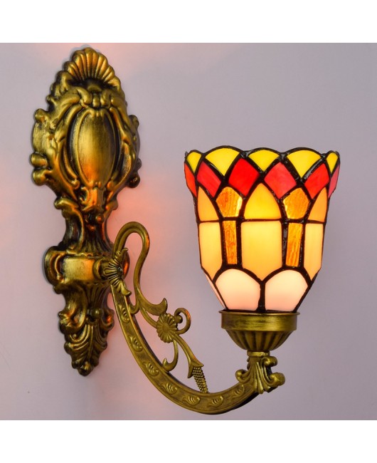 Ou Xiu Tiffany Colored Glass Retro Mirror Front Light Rural Bedhead Wall Light Corridor Rural Single Head Glass Wall Light