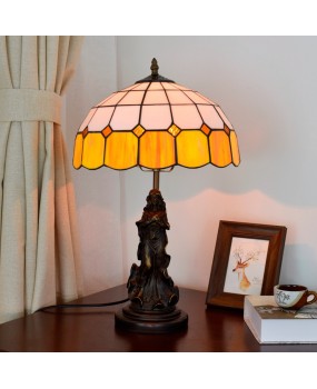 Mediterranean yellow dining room bedroom bedside table lamp bar decoration Euro Tiffany colored glass lamp