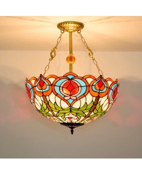 50cm European style Tiffany minimalist retro fairy peach bar light, European style stained glass restaurant bedroom pendant light