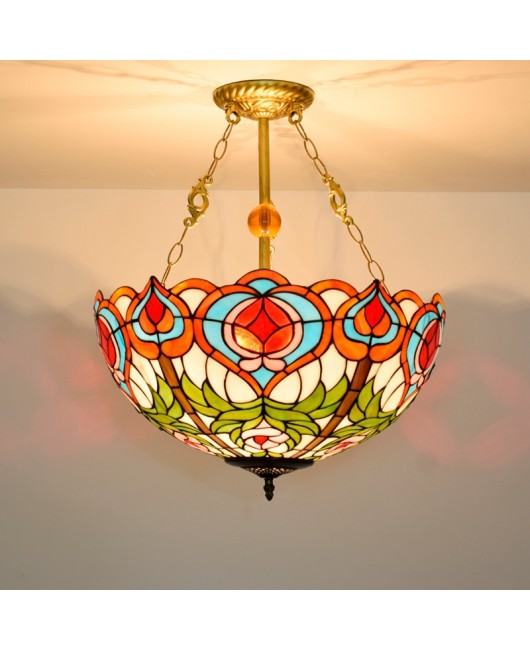 50cm European style Tiffany minimalist retro fairy peach bar light, European style stained glass restaurant bedroom pendant light