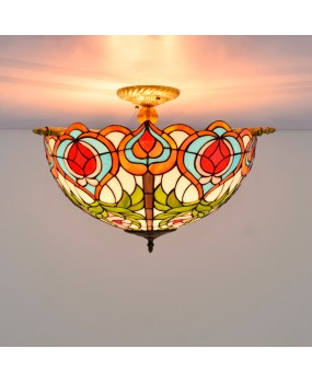 55CM European style Tiffany Garden Peach Creative Colored Glass Guest Restaurant Bar Bedroom Art Semi Ceiling Light