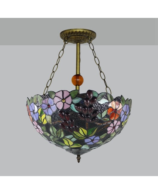 Tiffany Vintage Colored Glass Living Room Dining Room Pendant European Grape Flower Bar Light 40CM