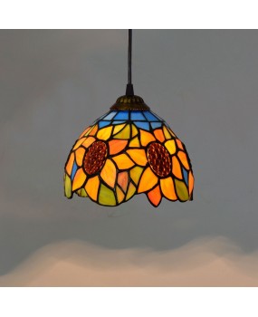 20CM Europa Tiffany Colored Glass Living Room Dining Room Bedroom Corridor Small Pendant Sun Flower Glass Lamp