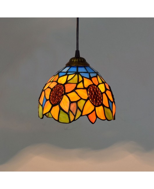 20CM Europa Tiffany Colored Glass Living Room Dining Room Bedroom Corridor Small Pendant Sun Flower Glass Lamp