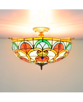 55CM Europa Tiffany Luxury Color Glass Guest Restaurant Bar Bedroom Art Ceiling Light Peach Heart Bead Lampshade