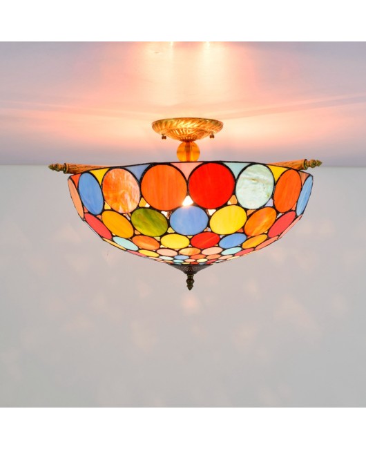 55CM European Tiffany Colorful Glass Living Room Dining Room Bar Bedroom Glass Semi Ceiling Light Fixture