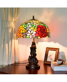 Europa Tiffany Vintage Countryside Rose Living Room Dining Room Bedroom Bedside Table Lamp Bar Decorative Glass Lamp